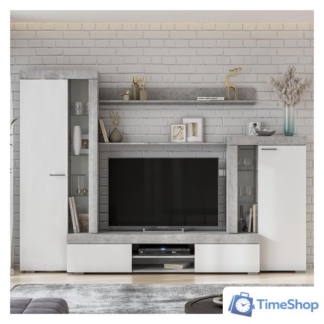 Стенка NN мебель МГС 5 ЛДСП (цемент светлый/белый) - Изображение №1 — Интернет-магазин Time-Shop