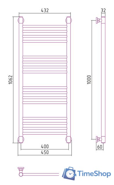 Полотенцесушитель Сунержа Богема+ прямая 1000х400 31-0220-1040 - Изображение №3 — Интернет-магазин Time-Shop