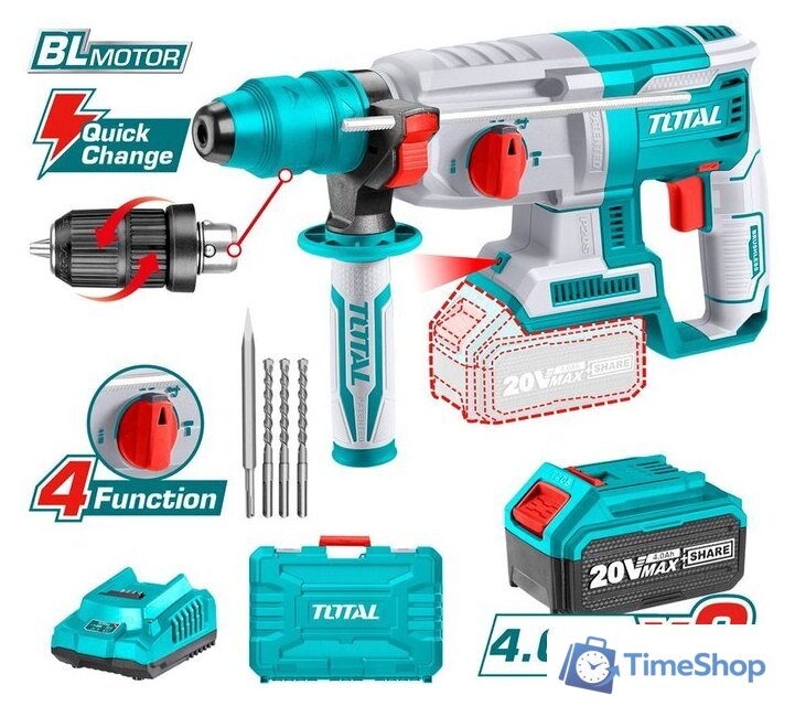 Перфоратор Total TRHLI202289 (с 2-мя АКБ, кейс, оснастка) - Изображение №1 — Интернет-магазин Time-Shop