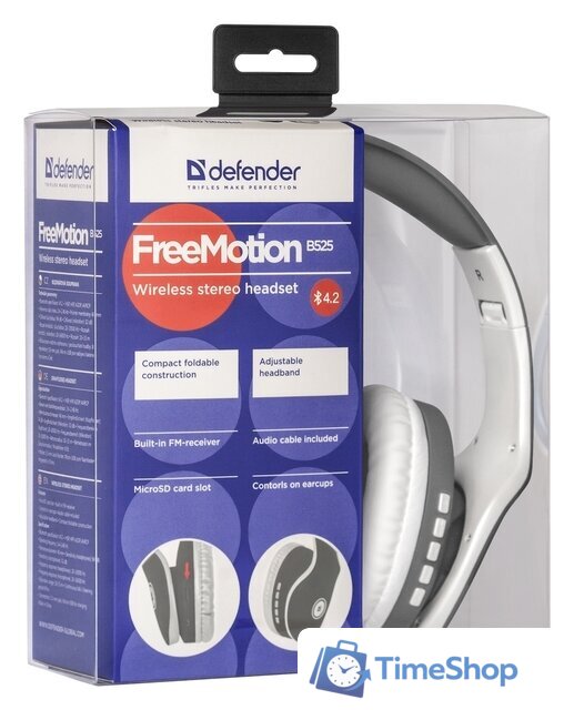 Наушники Defender FreeMotion B525 (серый/белый) - Изображение №5 — Интернет-магазин Time-Shop