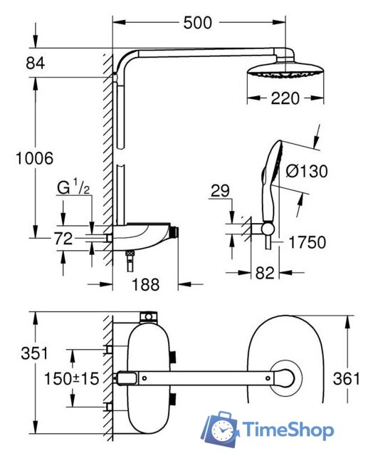 Душевая система  Grohe Rainshower System SmartControl 360 Mono 26361000 (хром) - Изображение №2 — Интернет-магазин Time-Shop
