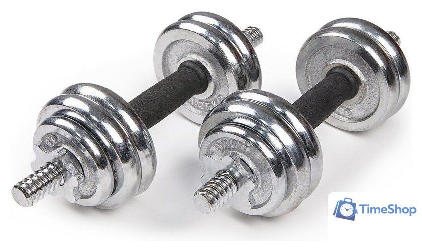 Набор гантелей Atlas Sport Хромированные в чемодане с соединительным грифом 15 кг - Изображение №3 — Интернет-магазин Time-Shop