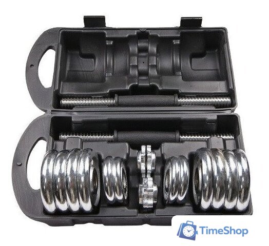 Набор гантелей Atlas Sport Хромированные в чемодане с соединительным грифом 15 кг - Изображение №1 — Интернет-магазин Time-Shop