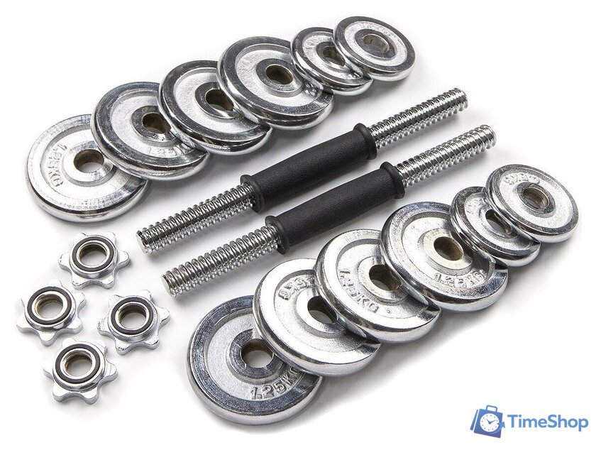 Набор гантелей Atlas Sport Хромированные в чемодане с соединительным грифом 15 кг - Изображение №2 — Интернет-магазин Time-Shop