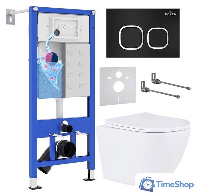 Унитаз подвесной Roxen Antares One Rimless 6 в 1 StounFix Dual Fresh 543169 (кнопка: черный матовый) - Изображение №1 — Интернет-магазин Time-Shop