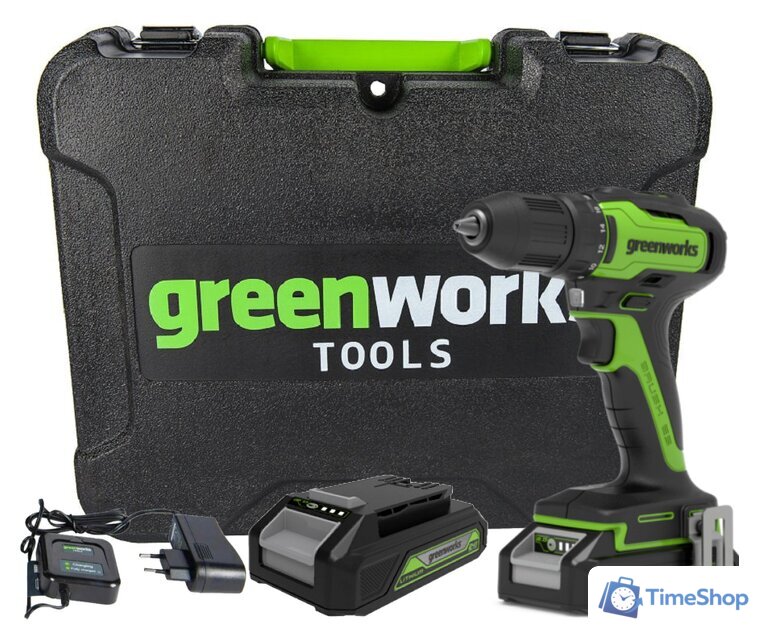 Дрель-шуруповерт Greenworks GD24DD35K2 3704007UA (с 1-м АКБ, кейс) - Изображение №1 — Интернет-магазин Time-Shop