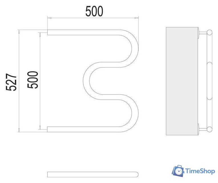 Полотенцесушитель TERMINUS М-образный 3/4 500x500 (боковое подключение, хром) - Изображение №3 — Интернет-магазин Time-Shop