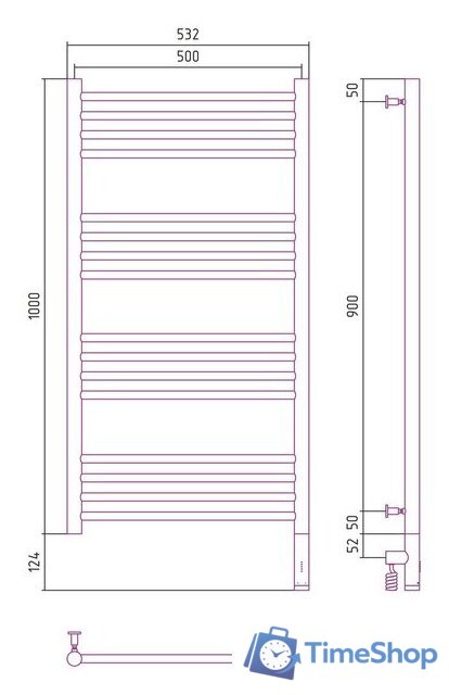 Полотенцесушитель Сунержа Богема 3.0 прямая 1000х500 МЭМ правый 051-5805-1050 - Изображение №4 — Интернет-магазин Time-Shop