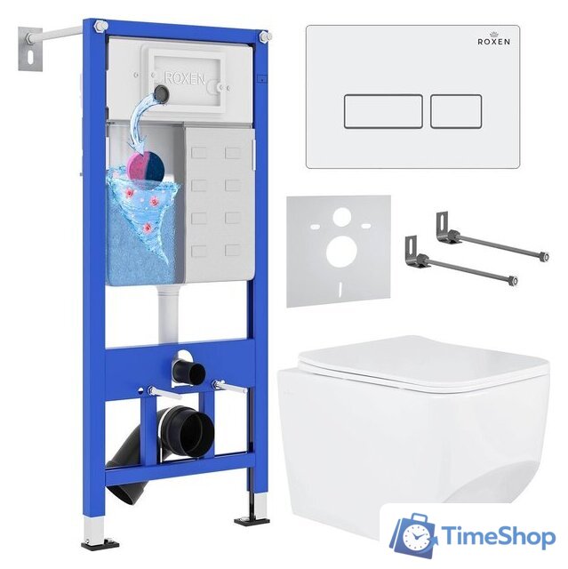 Унитаз подвесной Roxen Boro в комплекте с инсталляцией StounFix Dual Fresh 6 в 1 577353 (кнопка: белый глянец) - Изображение №1 — Интернет-магазин Time-Shop