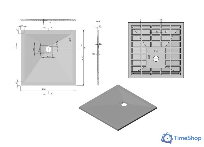 Душевой поддон Vincea VST-4SR9090G 90x90 - Изображение №2 — Интернет-магазин Time-Shop