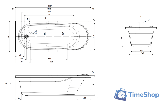 Ванна Ventospa Aqua 170x70 (с каркасом и экраном) - Изображение №6 — Интернет-магазин Time-Shop
