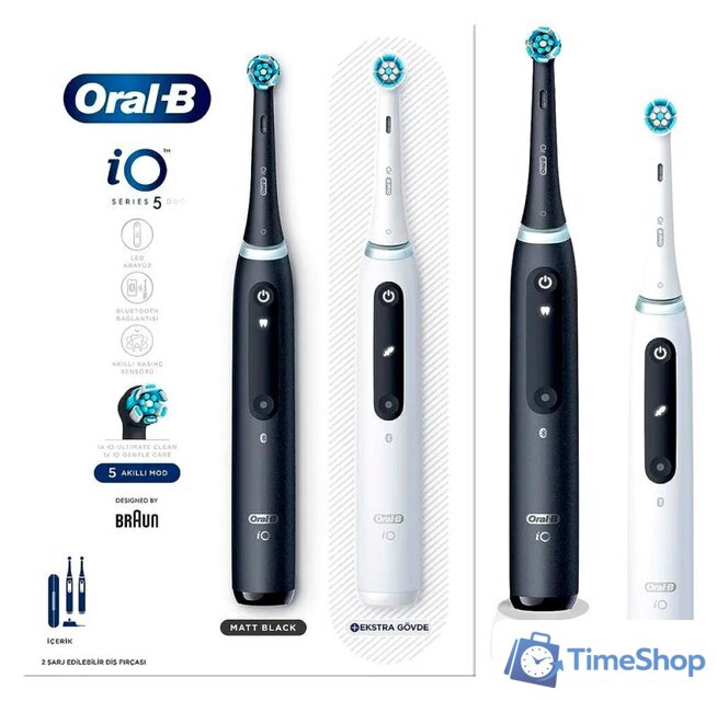 Электрическая зубная щетка Oral-B iO 5 Duo (черный/белый) - Изображение №1 — Интернет-магазин Time-Shop