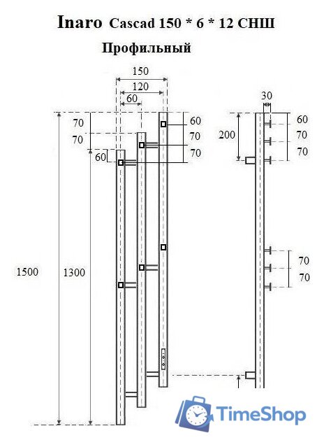 Полотенцесушитель Маргроид Ferrum Inaro 3 Cascade СНШ профильный 150*6*12 Черный матовый, скрытого монтажа, таймер справа - Изображение №2 — Интернет-магазин Time-Shop