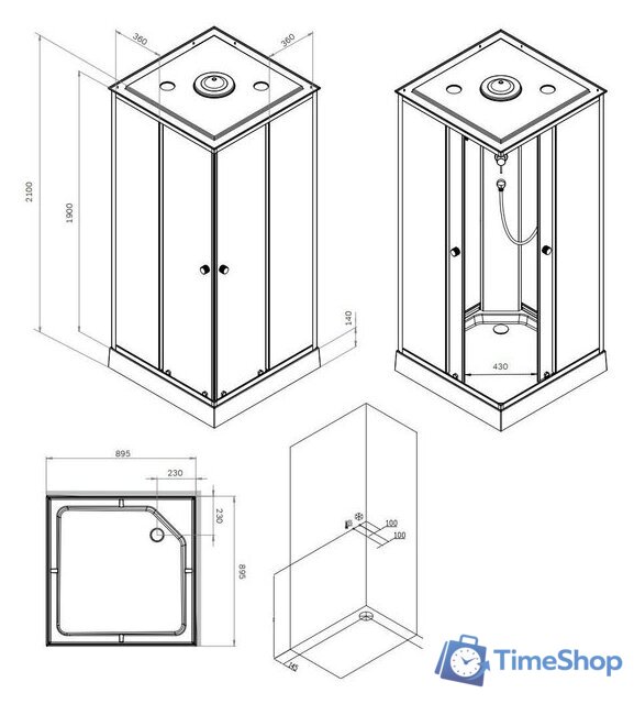 Душевая кабина AM.PM X-Joy Square 90x90 W94C-403-090MT - Изображение №8 — Интернет-магазин Time-Shop