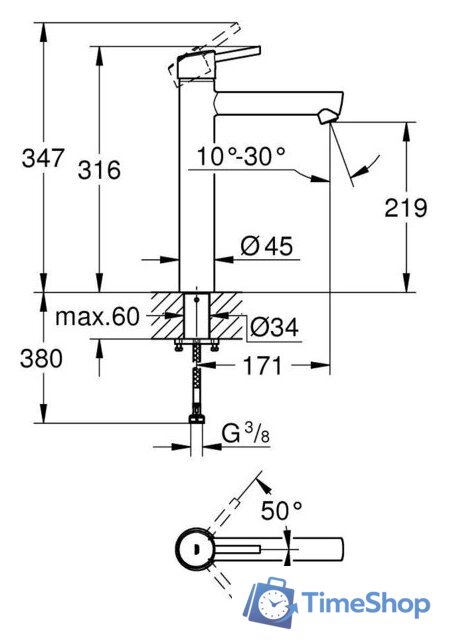 Смеситель Grohe Concetto XL 23920001 - Изображение №4 — Интернет-магазин Time-Shop