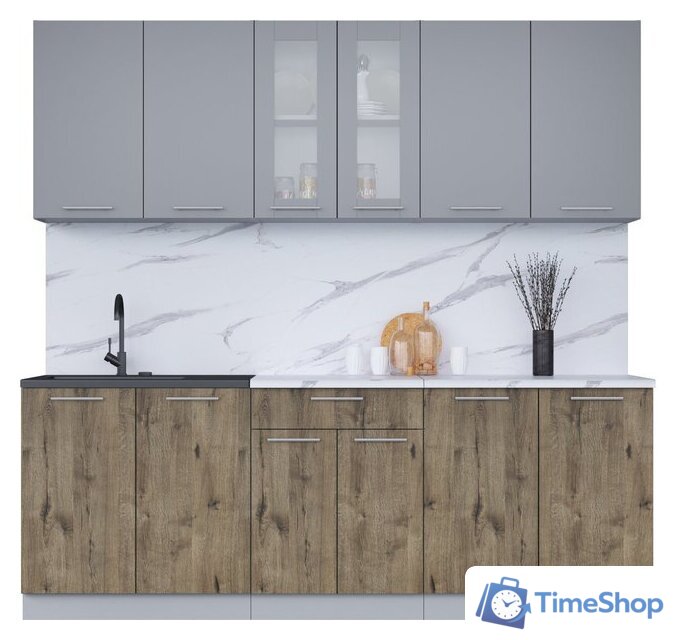 Готовая кухня Интерлиния Мила 22 (серебро/дуб веллингтон/белый гранит) - Изображение №1 — Интернет-магазин Time-Shop