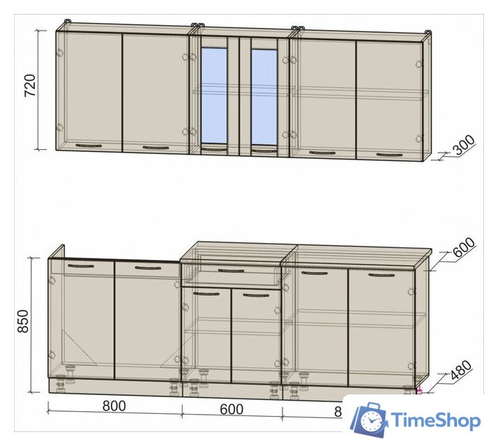 Готовая кухня Интерлиния Мила 22 (серебро/дуб веллингтон/белый гранит) - Изображение №6 — Интернет-магазин Time-Shop