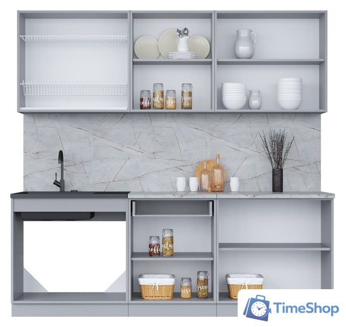 Готовая кухня Интерлиния Мила 22 (серебро/дуб веллингтон/белый гранит) - Изображение №2 — Интернет-магазин Time-Shop