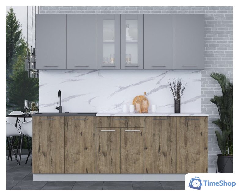 Готовая кухня Интерлиния Мила 22 (серебро/дуб веллингтон/белый гранит) - Изображение №3 — Интернет-магазин Time-Shop