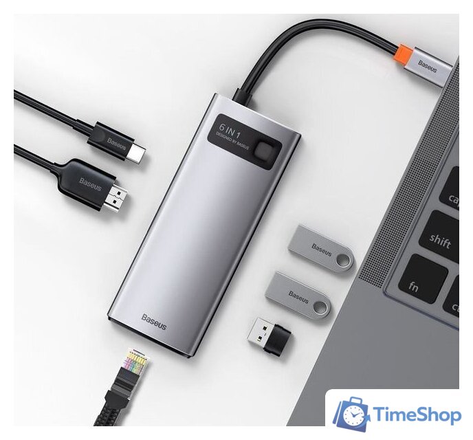 Док-станция Baseus Metal Gleam Series 6-in-1 Multifunctional USB Type C CAHUB-CW0G - Изображение №10 — Интернет-магазин Time-Shop