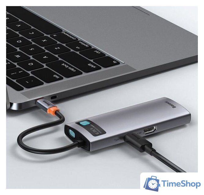 Док-станция Baseus Metal Gleam Series 6-in-1 Multifunctional USB Type C CAHUB-CW0G - Изображение №9 — Интернет-магазин Time-Shop