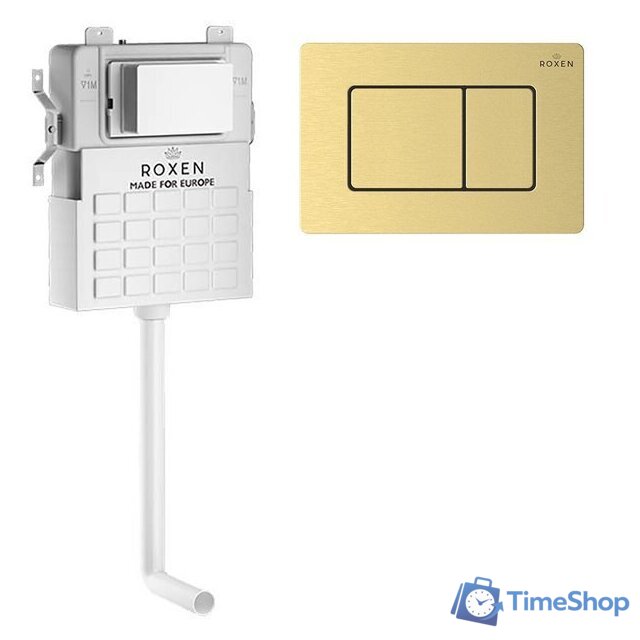 Инсталляция для унитаза Roxen для приставного унитаза Attach с кнопкой смыва 968403 (брашированное золото) - Изображение №1 — Интернет-магазин Time-Shop