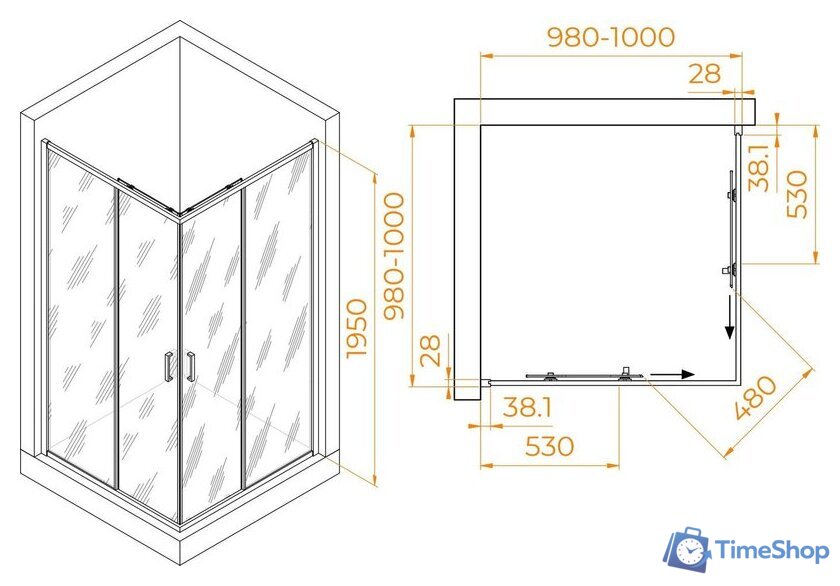 Душевой уголок RGW PA-39 03083900-11 100x100 (хром/прозрачное стекло) - Изображение №2 — Интернет-магазин Time-Shop