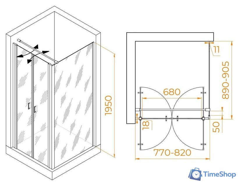 Душевой уголок RGW PA-144 (PA-104+Z-050-2+O-104) 060814489-011 80x90 (хром/прозрачное стекло) - Изображение №2 — Интернет-магазин Time-Shop