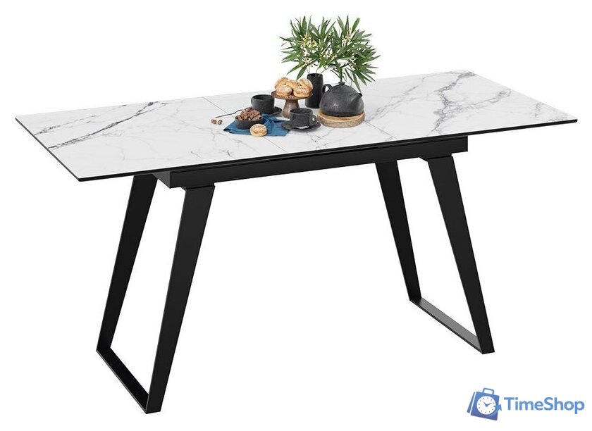 Кухонный стол Трия Техно (черный муар/стекло глянцевое белый мрамор) - Изображение №4 — Интернет-магазин Time-Shop