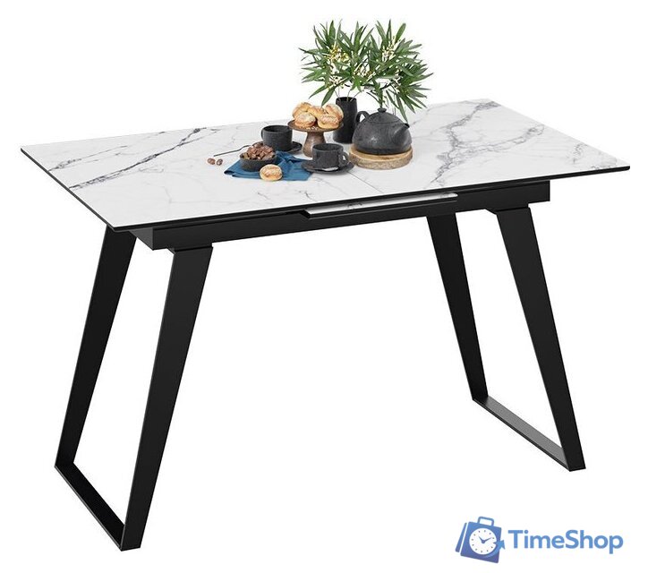 Кухонный стол Трия Техно (черный муар/стекло глянцевое белый мрамор) - Изображение №3 — Интернет-магазин Time-Shop