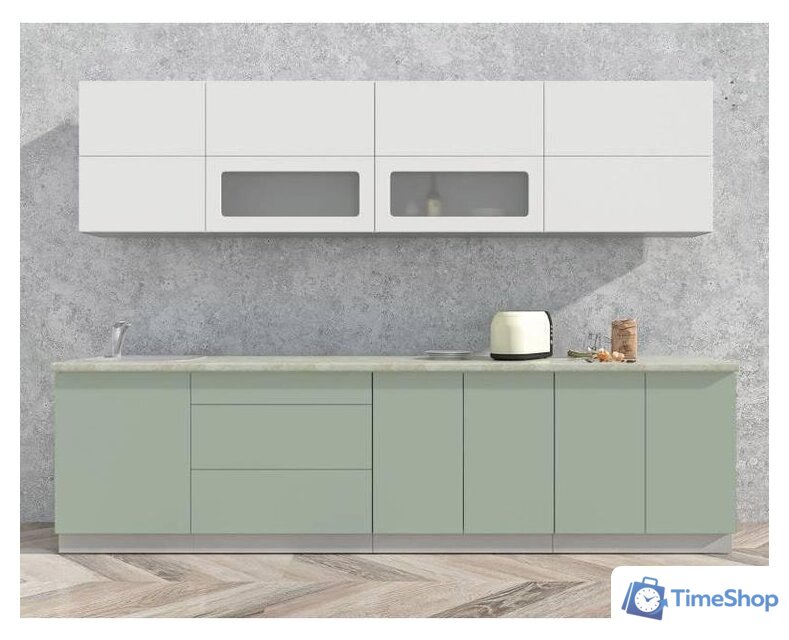 Готовая кухня Интерлиния Мила Матте 3.0 А (белый/мята/опал светлый) - Изображение №1 — Интернет-магазин Time-Shop