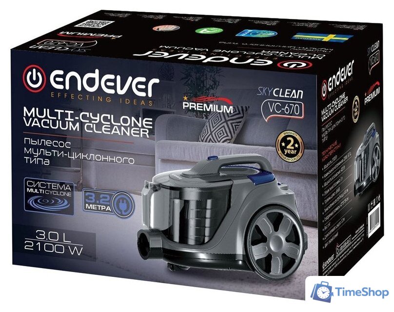 Пылесос Endever SkyClean VC-670 (серый/синий) - Изображение №8 — Интернет-магазин Time-Shop