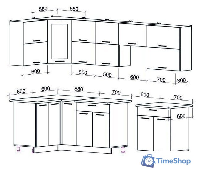 Готовая кухня Интерлиния Мила Gloss 60-12x29 (ваниль/шоколад глянец) - Изображение №2 — Интернет-магазин Time-Shop