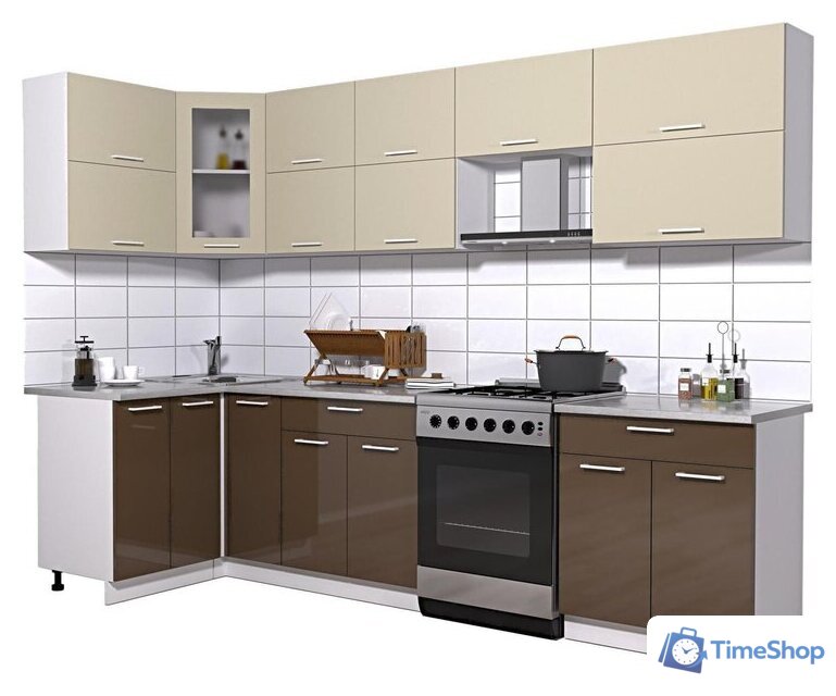 Готовая кухня Интерлиния Мила Gloss 60-12x29 (ваниль/шоколад глянец) - Изображение №1 — Интернет-магазин Time-Shop