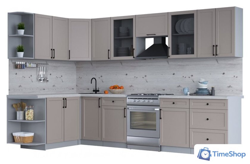 Готовая кухня Интерлиния Тренд 1.7x3.2 левая (луна/луна/бискайская сосна) - Изображение №1 — Интернет-магазин Time-Shop