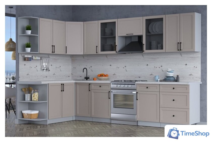 Готовая кухня Интерлиния Тренд 1.7x3.2 левая (луна/луна/бискайская сосна) - Изображение №4 — Интернет-магазин Time-Shop