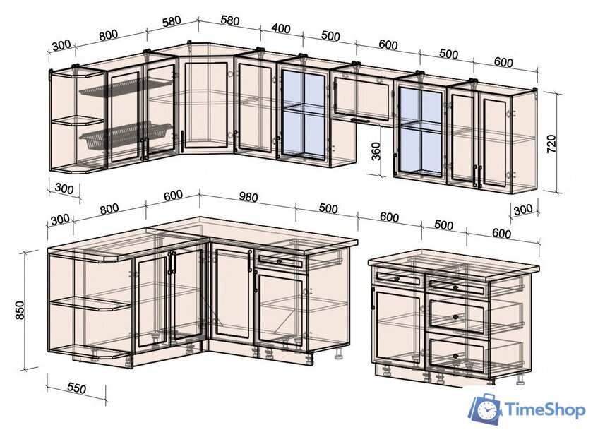 Готовая кухня Интерлиния Тренд 1.7x3.2 левая (луна/луна/бискайская сосна) - Изображение №5 — Интернет-магазин Time-Shop
