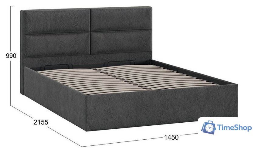 Кровать Трия Глосс универсальная с ПМ тип 1 140x200 (микровелюр Wellmart Graphite) - Изображение №4 — Интернет-магазин Time-Shop