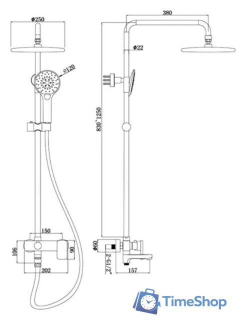 Душевая система  Bravat Riffle F6336370CP-A-RUS - Изображение №2 — Интернет-магазин Time-Shop