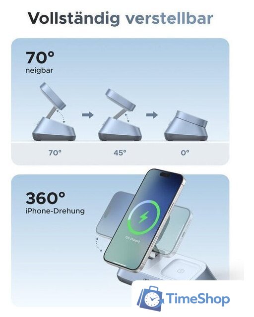 Беспроводное зарядное Ugreen MagFlow 3-in-1 W711 55677 (голубой) - Изображение №6 — Интернет-магазин Time-Shop