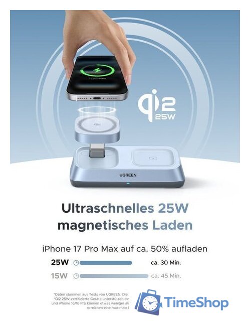 Беспроводное зарядное Ugreen MagFlow 3-in-1 W711 55677 (голубой) - Изображение №2 — Интернет-магазин Time-Shop
