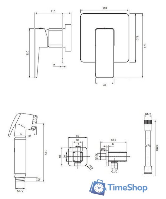 Гигиенический душ Omnires Parma SYSPMBI1BL - Изображение №2 — Интернет-магазин Time-Shop