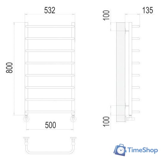 Полотенцесушитель TERMINUS Стандарт П8 500x800 нп (хром) - Изображение №3 — Интернет-магазин Time-Shop