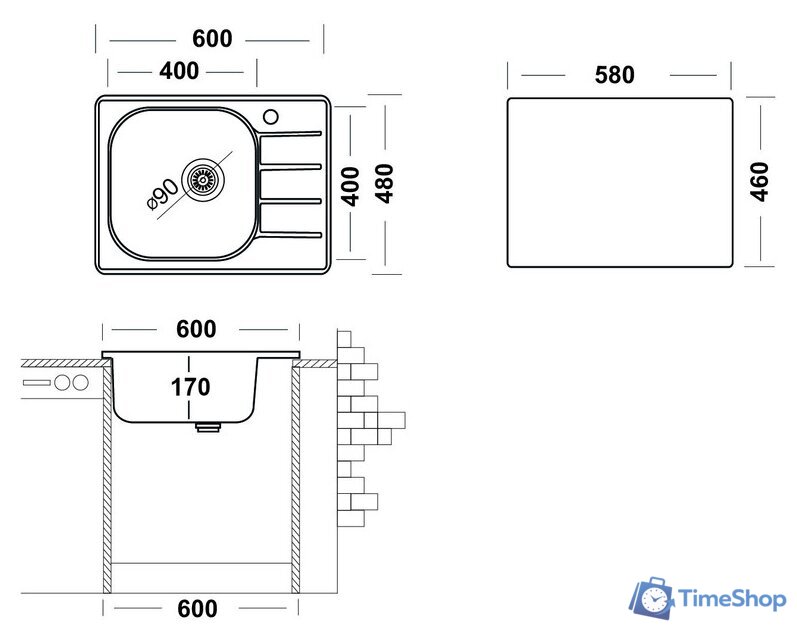 Кухонная мойка Ukinox Гранд GRM600.480-GT6K 2L (с сифоном S701) - Изображение №6 — Интернет-магазин Time-Shop