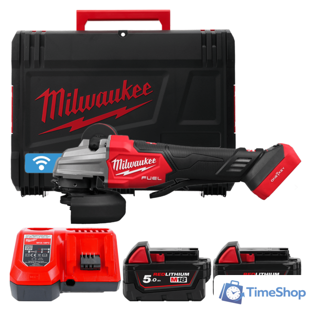 Угловая шлифмашина Milwaukee M18 Fuel One-Key M18FSAGSVO125X-502X 4933493553 (с 2-мя АКБ 5 Ач, кейс) - Изображение №1 — Интернет-магазин Time-Shop