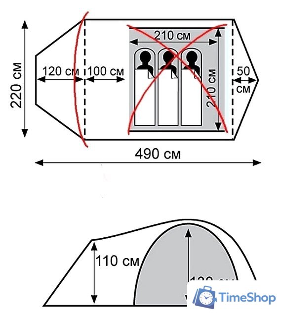 Экспедиционная палатка TRAMP Cave 3 v2 (серый) - Изображение №4 — Интернет-магазин Time-Shop