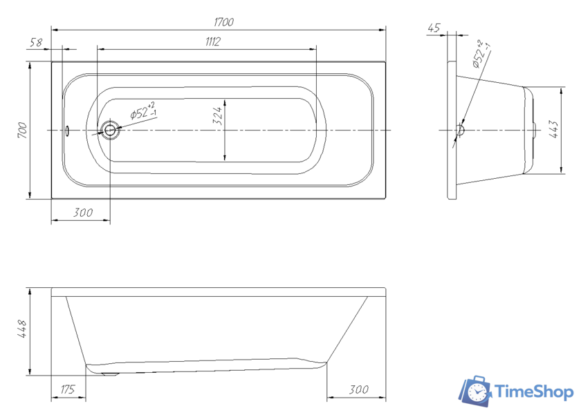 Ванна Ventospa Mitra 170x70 (с каркасом и экраном) - Изображение №2 — Интернет-магазин Time-Shop