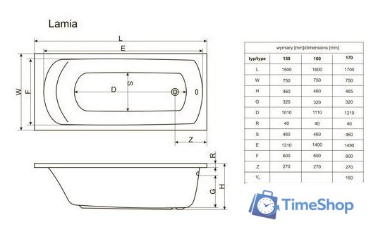 Ванна Excellent Lamia 170x75 (с ножками) - Изображение №6 — Интернет-магазин Time-Shop