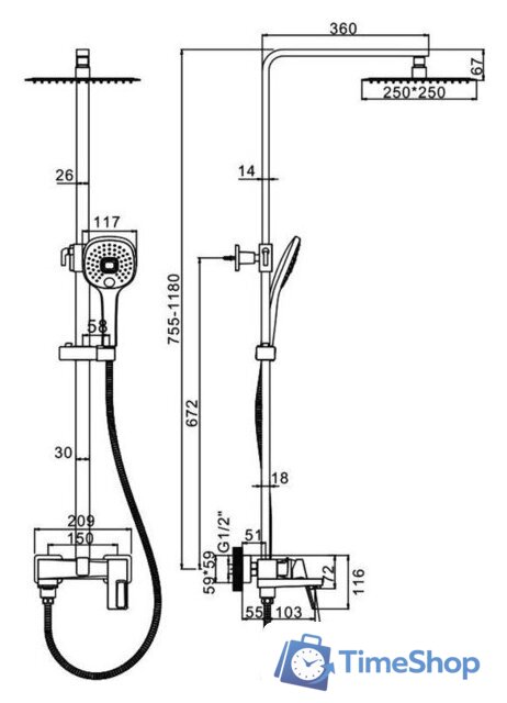 Душевая система  Ledeme L2492D - Изображение №2 — Интернет-магазин Time-Shop