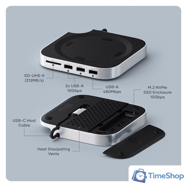Док-станция Satechi Mac Mini M4 Stand & Hub with SSD Enclosure ST-GNMMES - Изображение №5 — Интернет-магазин Time-Shop